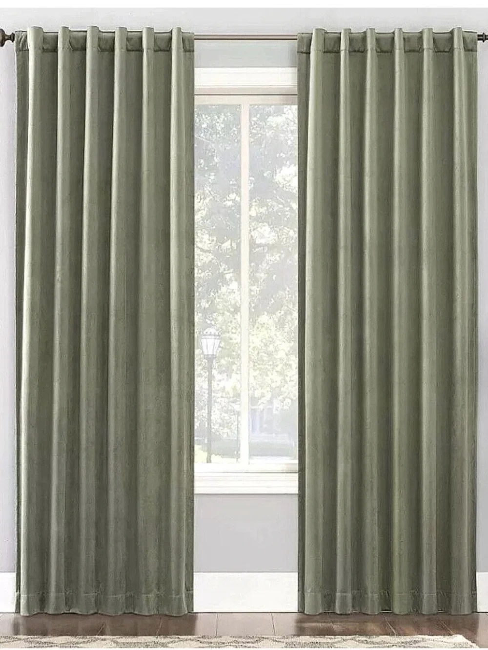 2 panels 50x96 Sun Zero Blackout Amherst Velvet Back Tab Curtains Moss Green
